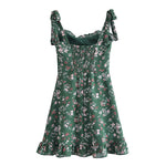 Sweet Sexy French Vintage Little Fresh Floral Printed Slim Fit Stringy Selvedge Lace up Dress