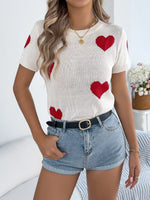 Heart Pattern Short Sleeve Knit Top