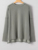 Twist Ribbed Exposed Seam Detail Long Sleeve Loose Top