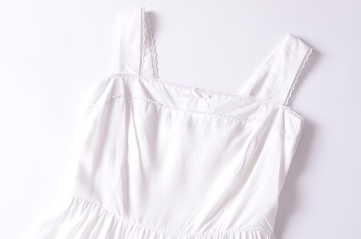 French Retro Lace Bowknot Decoration Square Collar Vest Dress Cami Dress Summer Slim Fit A Line Dress Women