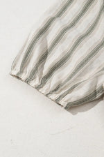 Stripe Frilled Tie Neck Short Sleeve Blouse