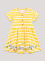 Children's Striped Bunny Embroidered Button-Front Dress