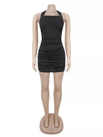 Rhinestone Ruched Halter Neck Bodycon Mini Dress