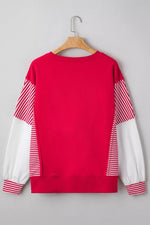 Valentines Day Sequin Heart Striped Color Block Patchwork Sweatshirt
