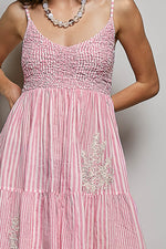 POL Striped Smocked Embroidered Mini Dress