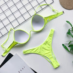 Sexy V-bar Underwired Bra Cup Thong Bikini 2025 Women Swimwear Female Swimsuit Two-pieces Bikini Set High Cut Bathing Suit Swim