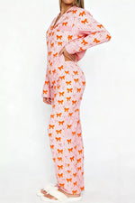 Bow Print Top and Wide Leg Pants Lounge Set