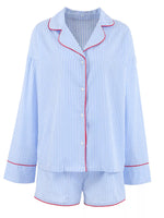 Striped Button Up Shirt and Shorts Lounge Set