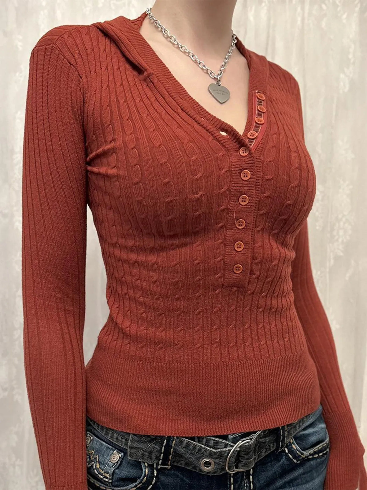 Button Front Long Sleeve Sweater