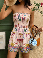 Butterfly Print Smocked Tube Romper