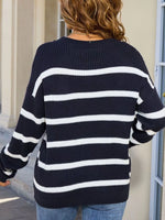 Striped Round Neck Dropped Shoulder Sweater