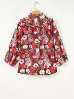 Floral Balloon Sleeve Tie Neck Blouse