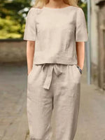 Full Size Round Neck Short Sleeve Top and Pants Set Plus Size