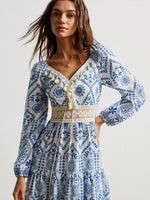 Bohemian Print Midi Dress with Tassel Detail