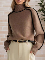 Contrast Trim Turtleneck Sweater