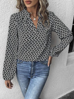 Printed Notched Balloon Sleeve Blouse