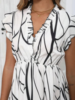 Abstract Print Ruffle Sleeve V-Neck Midi Dress