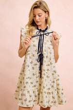 BiBi Floral Multi-tierd Dress With Ruffles And Front Tie