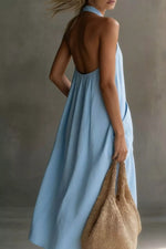 Casual Halter Neck Pocket Midi Dress