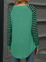 Striped Round Neck Raglan Sleeve T-Shirt