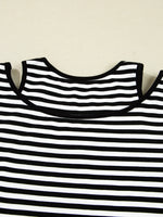 Stripe Double-layer Cold Shoulder Long Sleeve Top