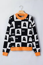 Halloween Ghost Pattern Checkerboard Sweater