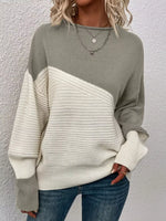 Color Block Ribbed Knit Sweater