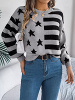 Stars and Stripes Pattern Casual Round Neck Sweater