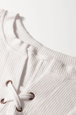 Ribbed Texture Lace Patchwork Short Sleeve Top