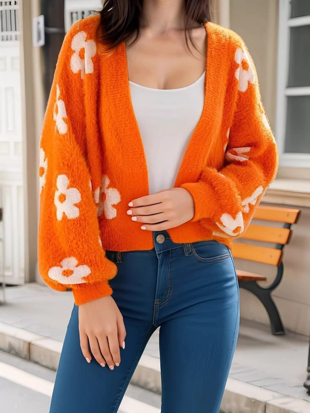 Floral Open Front Cardigan