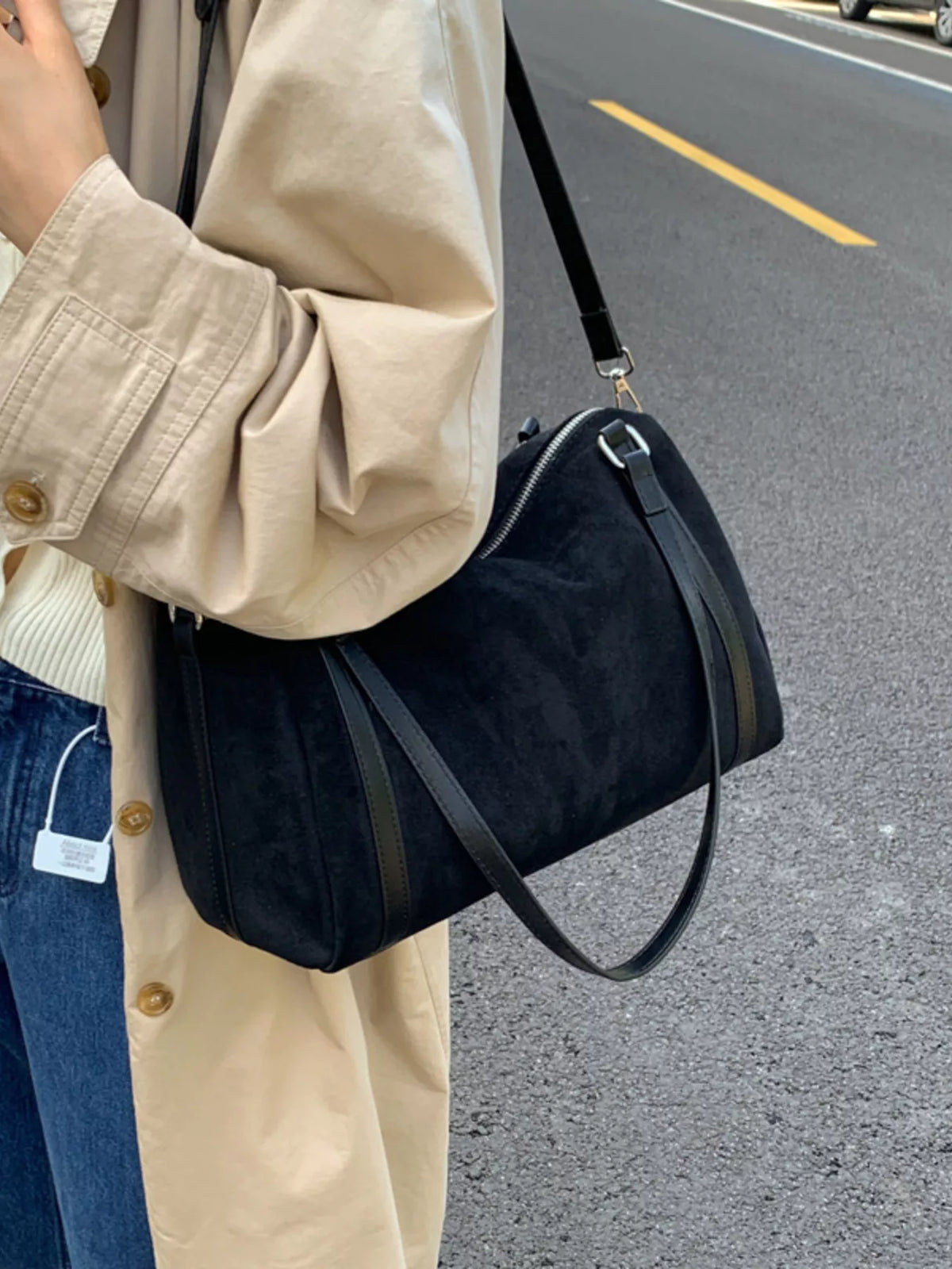 Suede Crossbody Bag with Zipper
