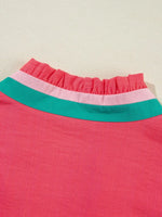 Carrot Colorful Trim V Neck Short Sleeve Blouse
