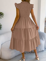 Smocked Ruffled Cap Sleeve Dress