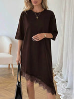 Lace Trim Asymmetrical Hem T-shirt Dress
