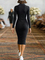 Full Size Zip-Front Bodycon Midi Dress Plus Size