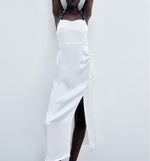 Spring Women Clothing Chain Ornament Silk Satin Texture Sling Dress