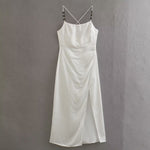 Spring Women Clothing Chain Ornament Silk Satin Texture Sling Dress