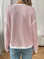 Ribbed Knit Contrast Trim Sweater