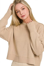 Zenana Side Slit Oversized Cropped Sweater