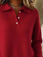 Full Size Half Button Collar Drop Shoulder Sweater Plus Size