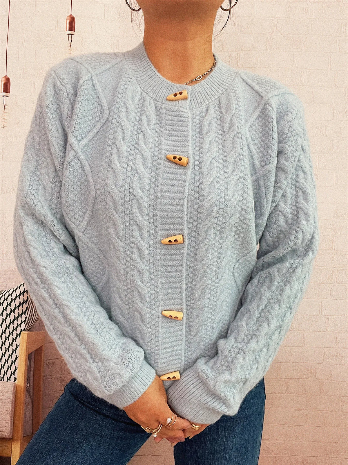 Cable Knit Button-Up Cardigan
