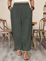 Plus Size High-Waisted Elastic Waist Pants with Pockets