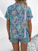 Bohemian Paisley Print V-Neck Short Sleeve T-Shirt
