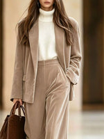 Velvet Blazer and Wide-Leg Pants Two-Piece Set