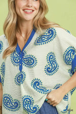 Umgee Paisley Print Contrast Trim Top