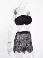Lace Tube Top & Cardigan and Shorts Three-Piece Lounge Set