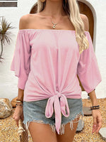 Tied Solid Off-Shoulder Blouse