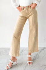 Solid Color Seamed Center Wide Leg Cropped Jeans