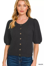 Zenana Puff Sleeve Wool Sweater Cardigan