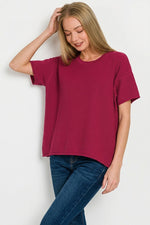 Zenana Viscose Round-neck Short Sleeve Sweater
